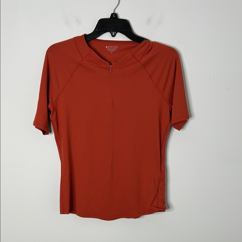 Athleta Sunchaser UPF 3/4 Sleeve Burnt Orange Tee - Picture 2 of 8
